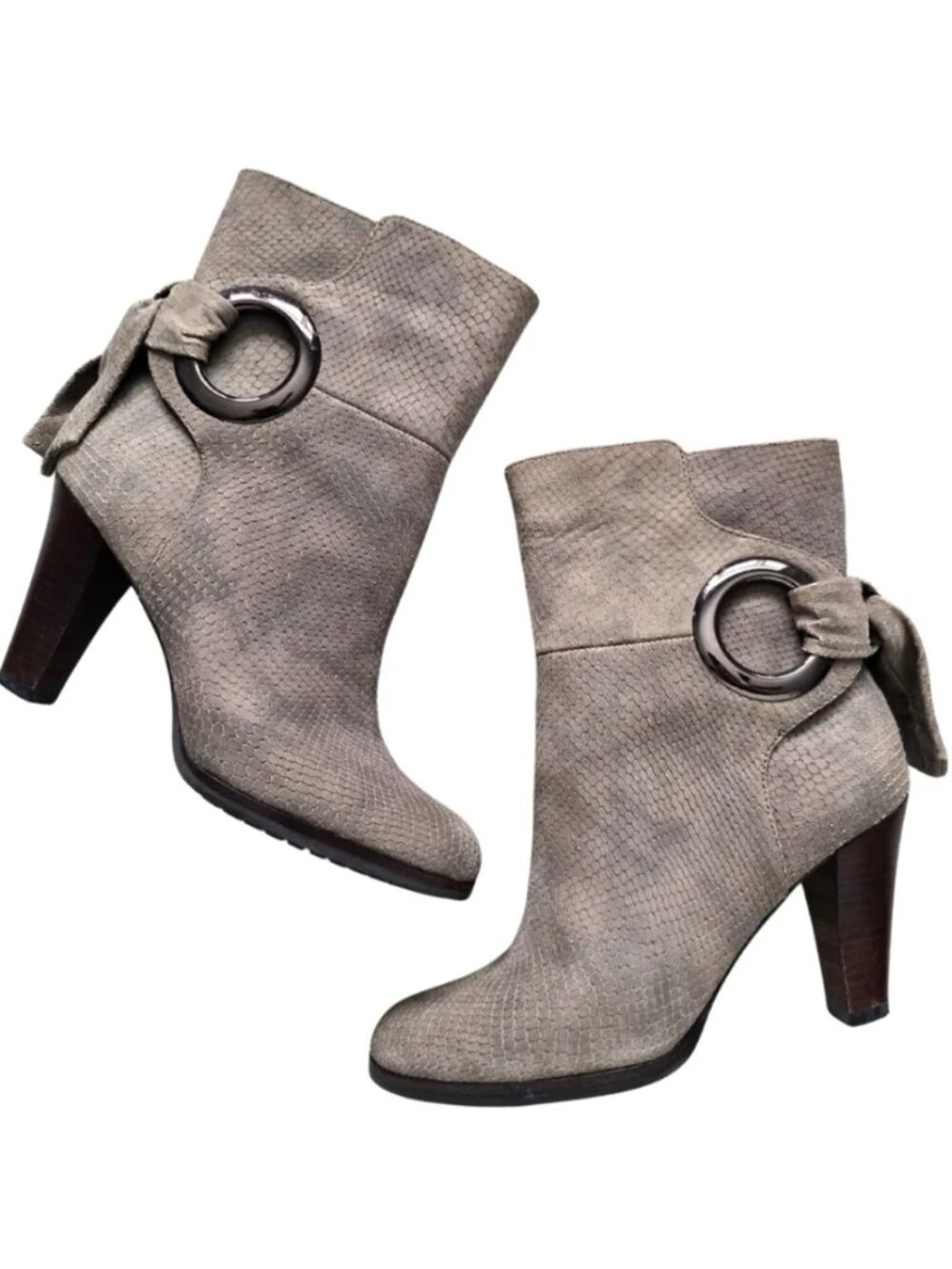 ISOLA Snakeskin Embossed Faux Suede Tie Back Ankle Boots Booties 8.5 Women's